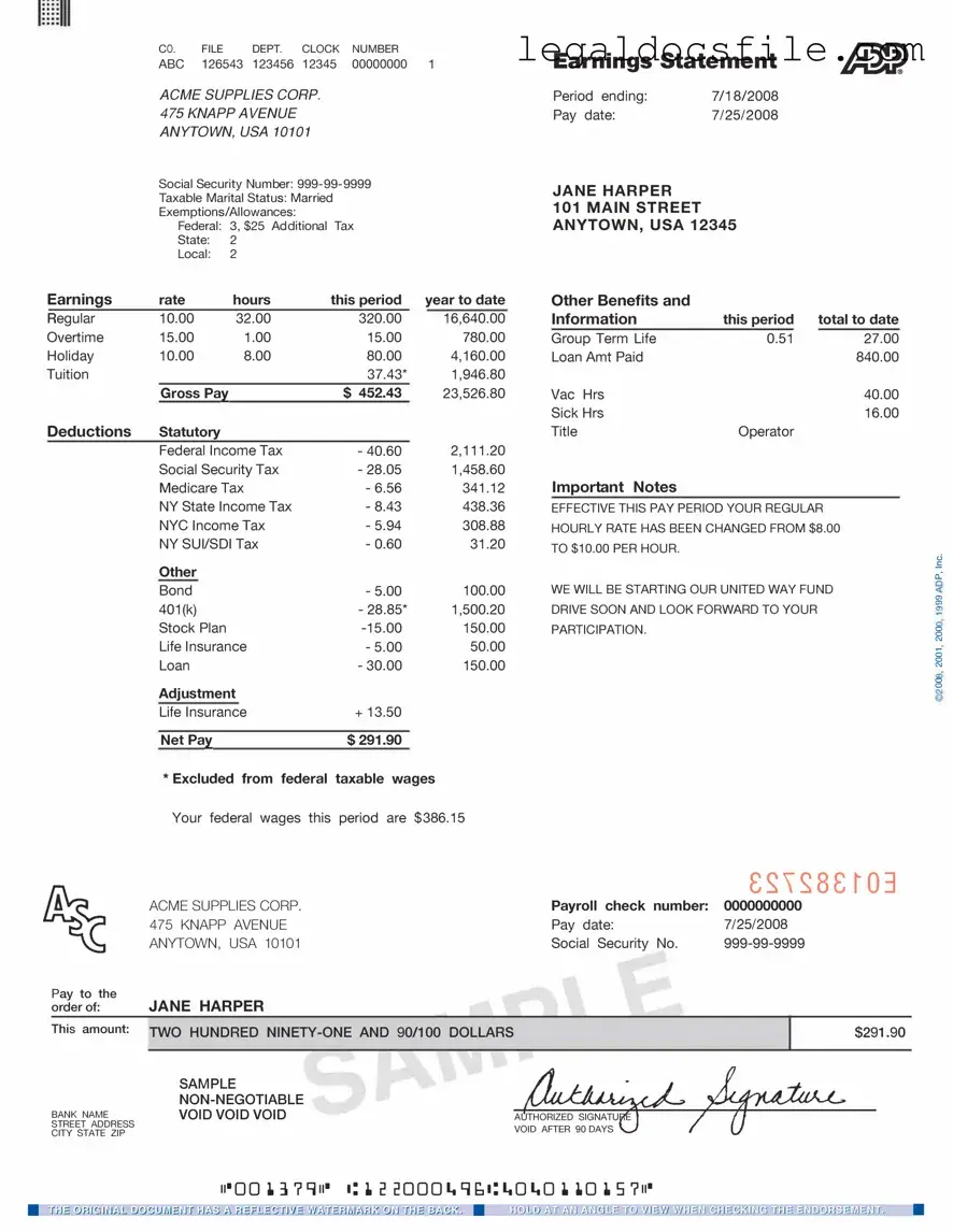 Printable Adp Pay Stub Template in PDF