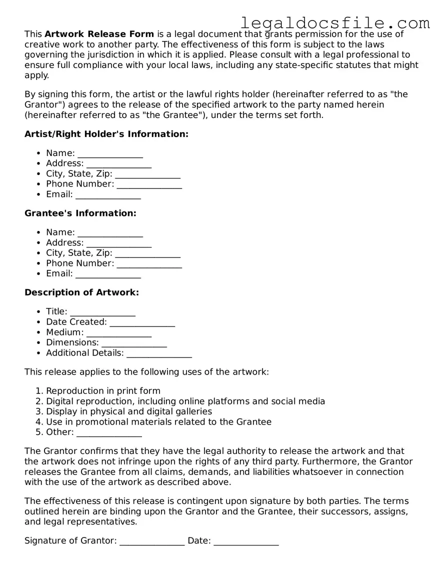 Printable Artwork Release Document