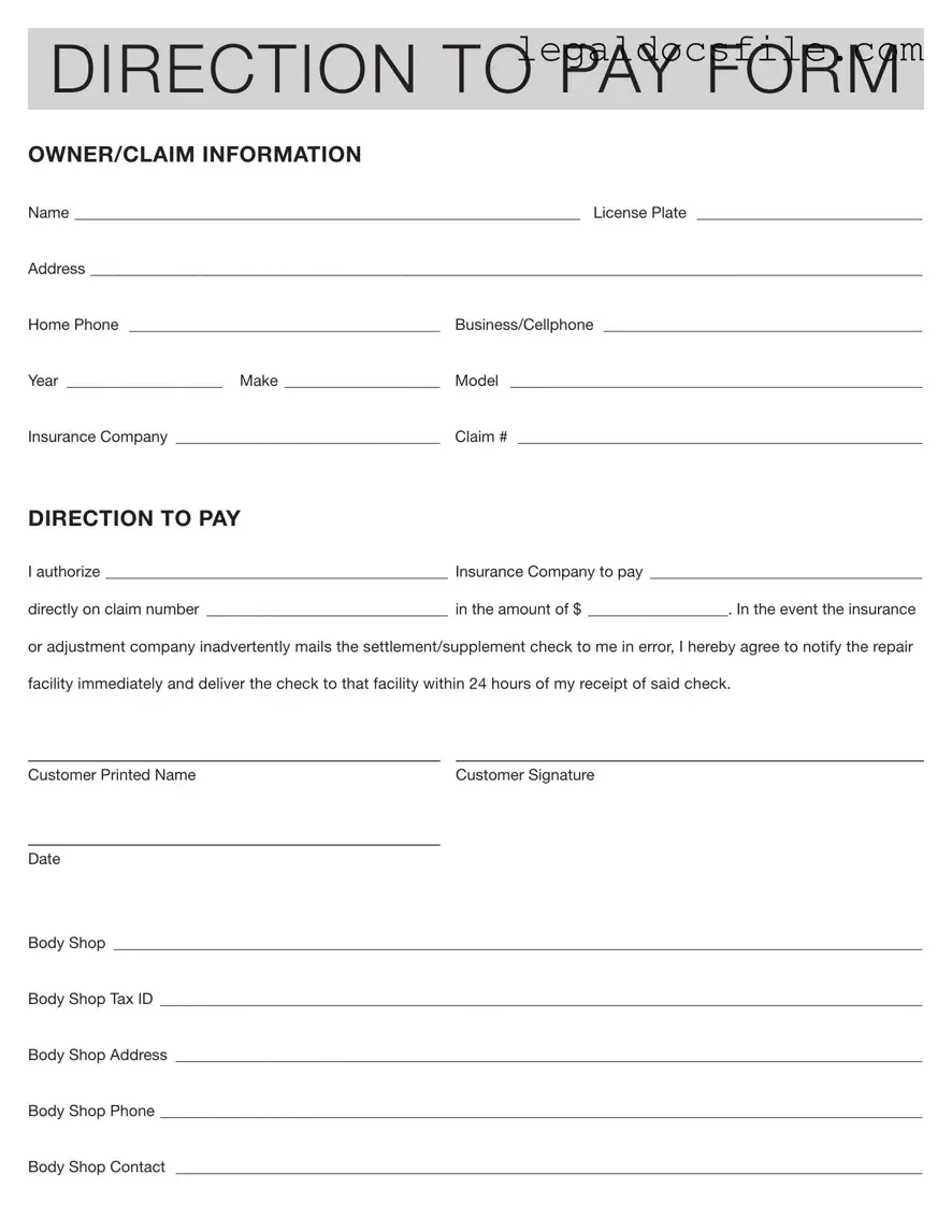 Printable Authorization And Direction Pay Template in PDF