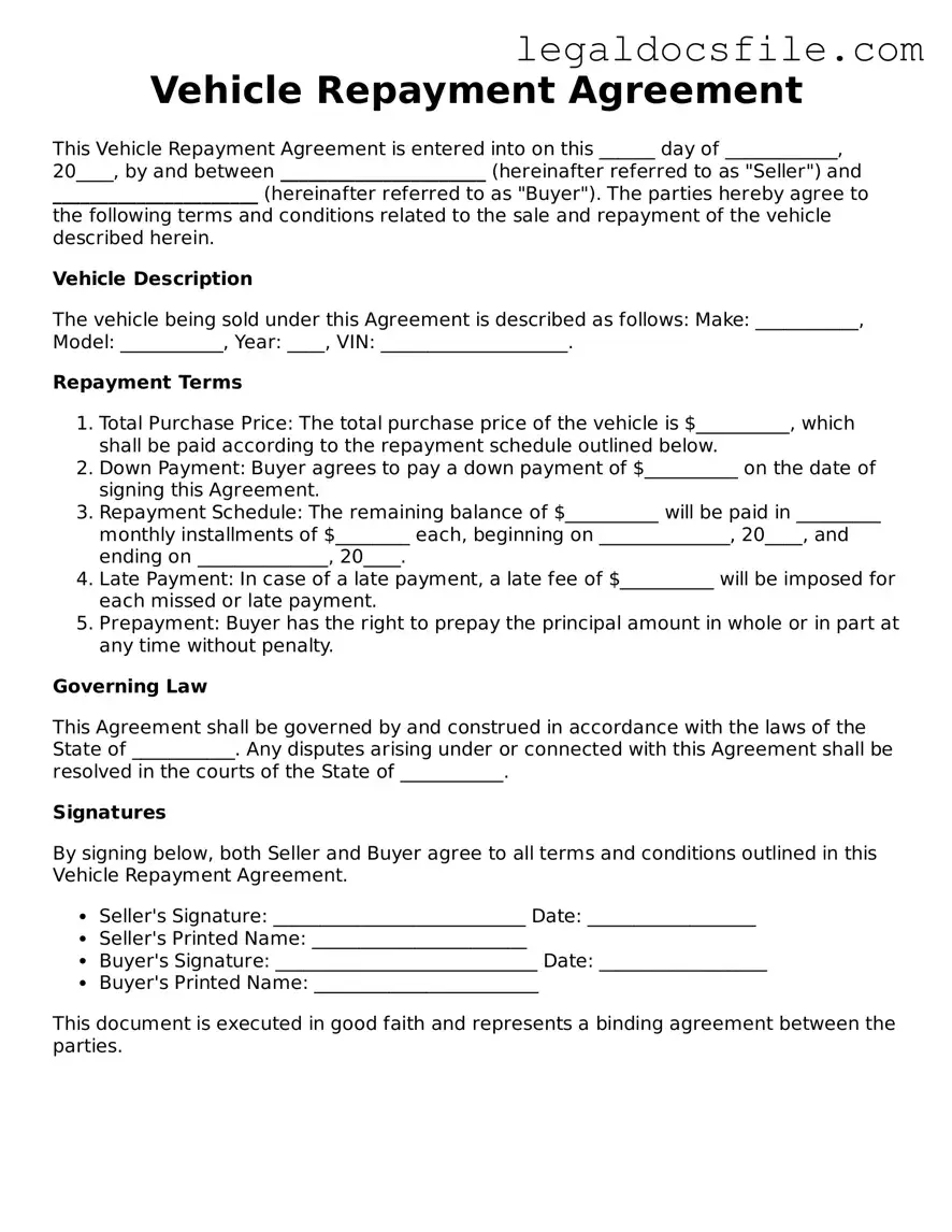 Printable Vehicle Repayment Agreement Document