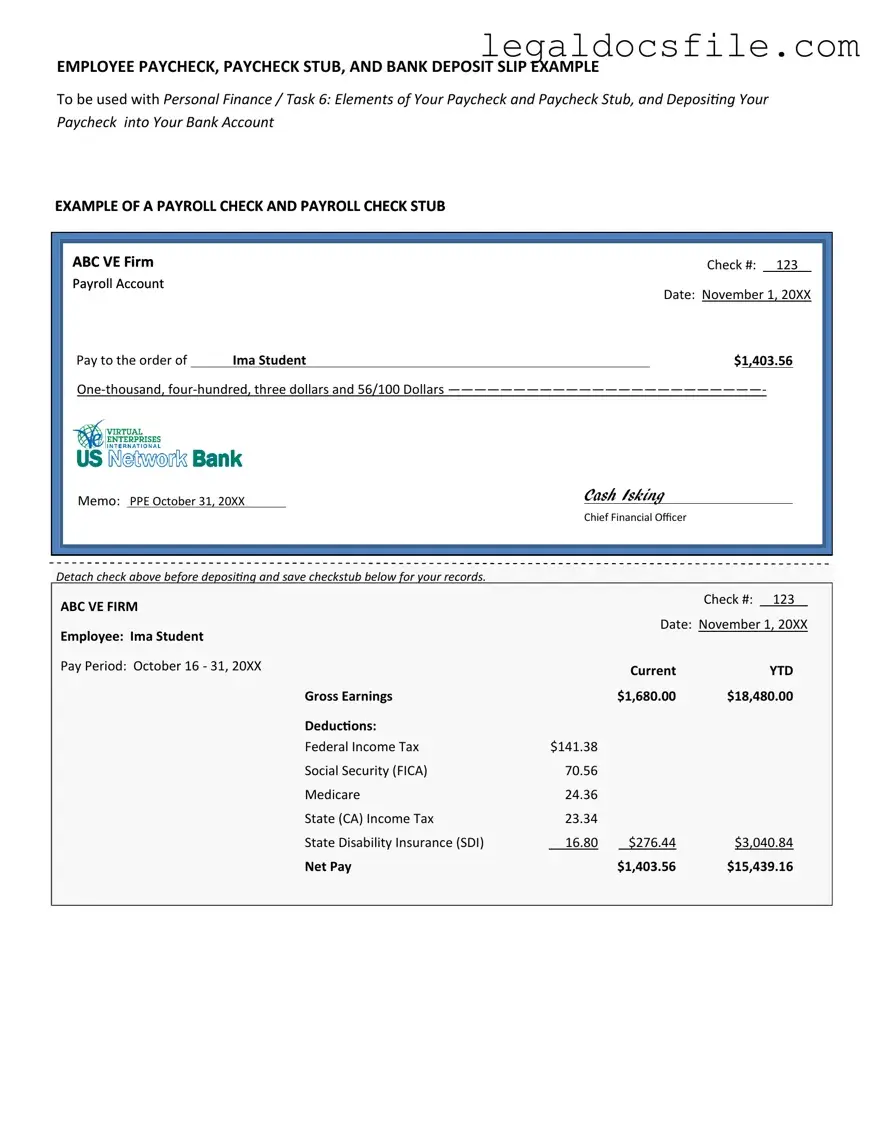 Printable Payroll Check Template in PDF
