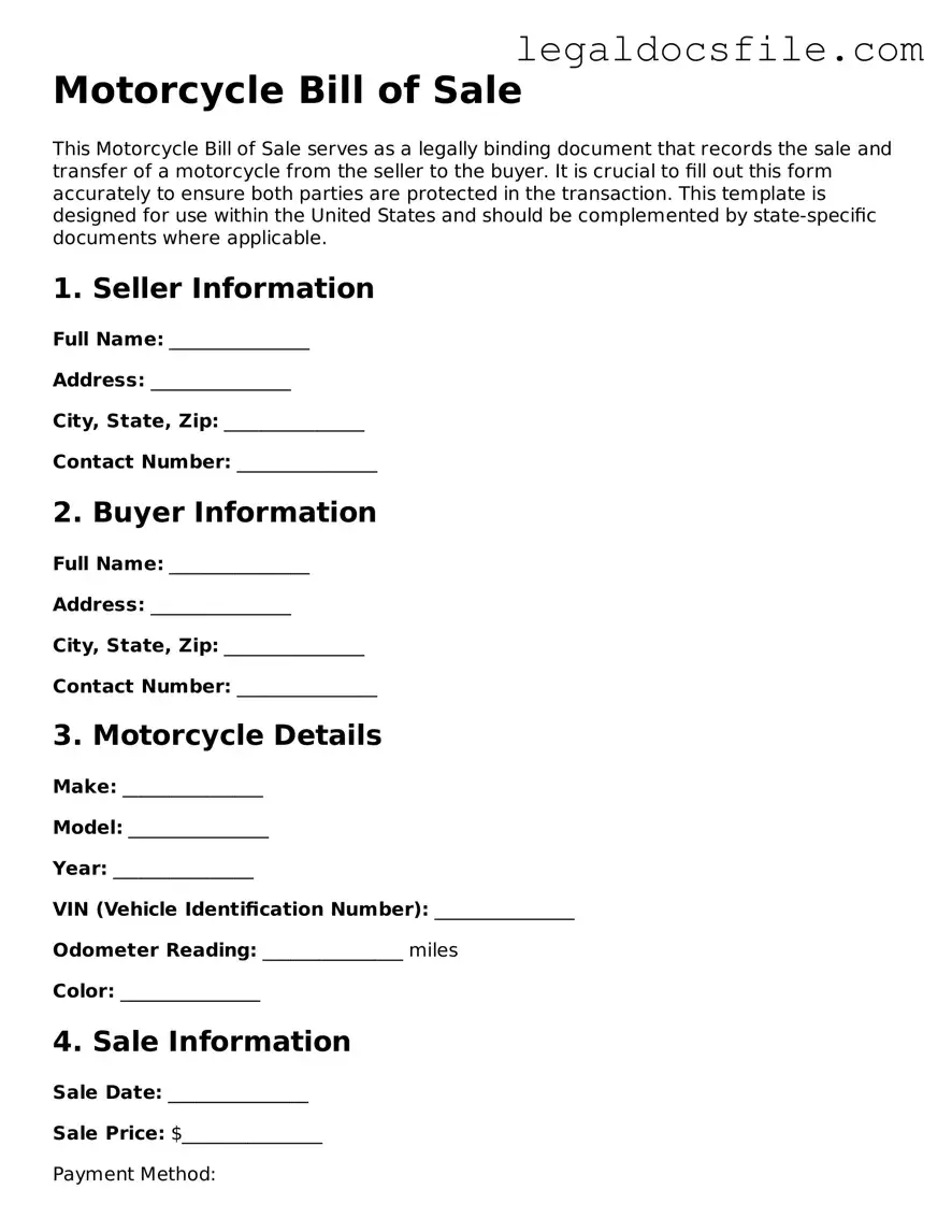 Printable Motorcycle Bill of Sale Document