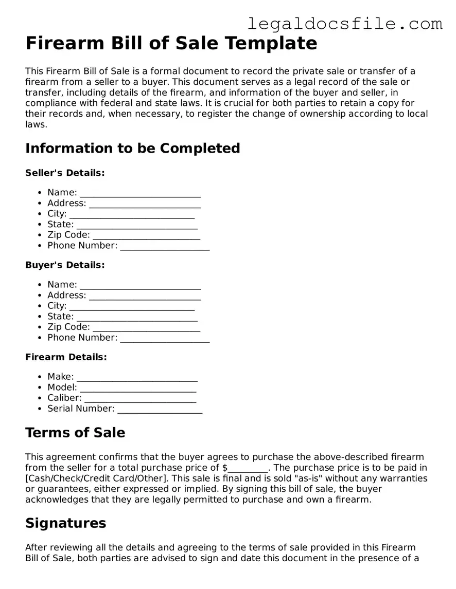 Printable Firearm Bill of Sale Document
