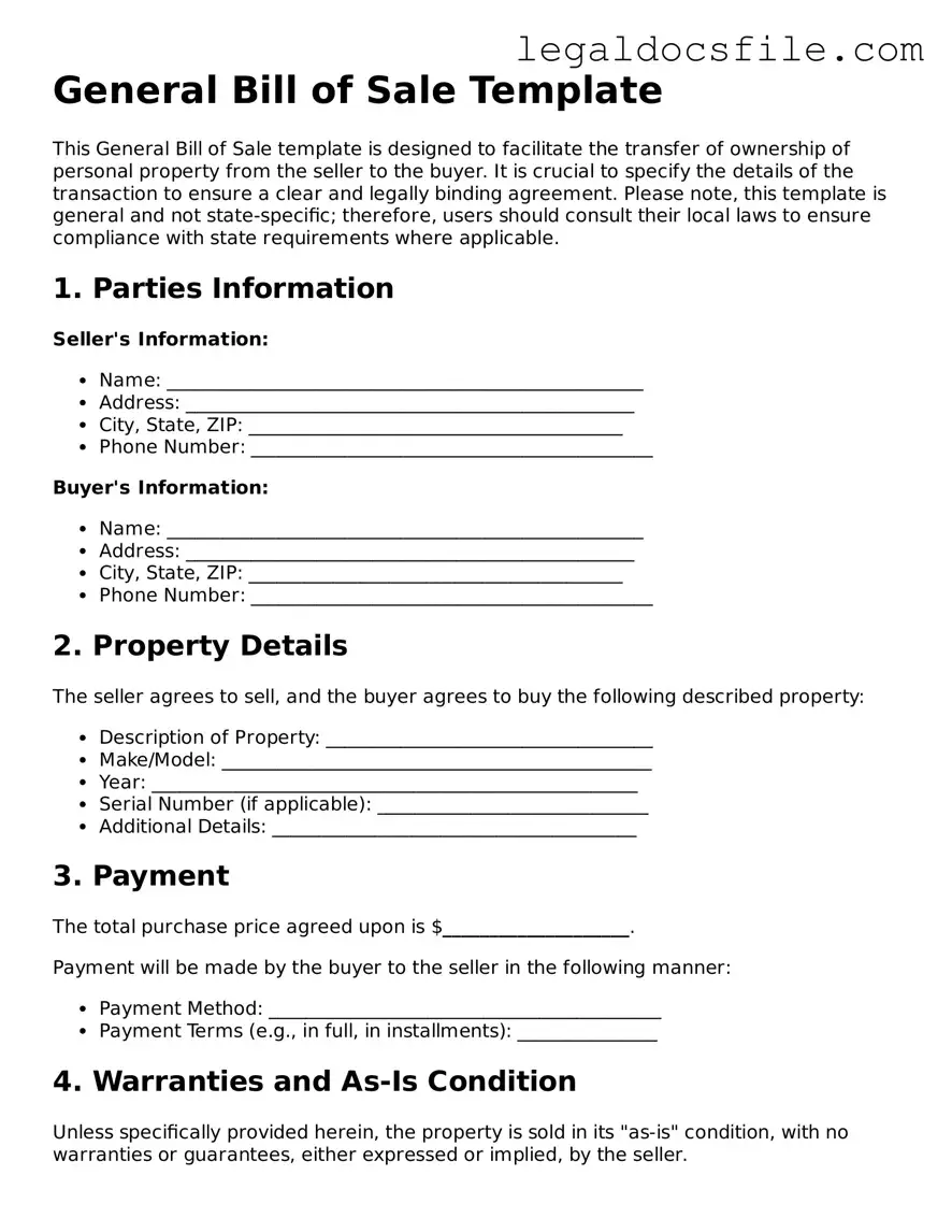 Printable Bill of Sale Document