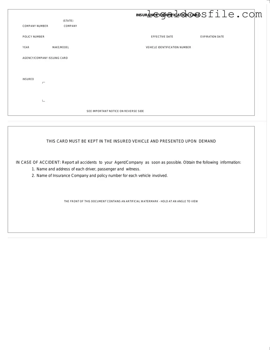 Printable Auto Insurance Card Template in PDF
