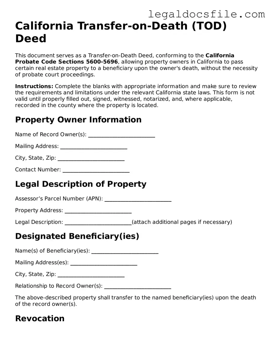 Valid Transfer-on-Death Deed Template for the State of California