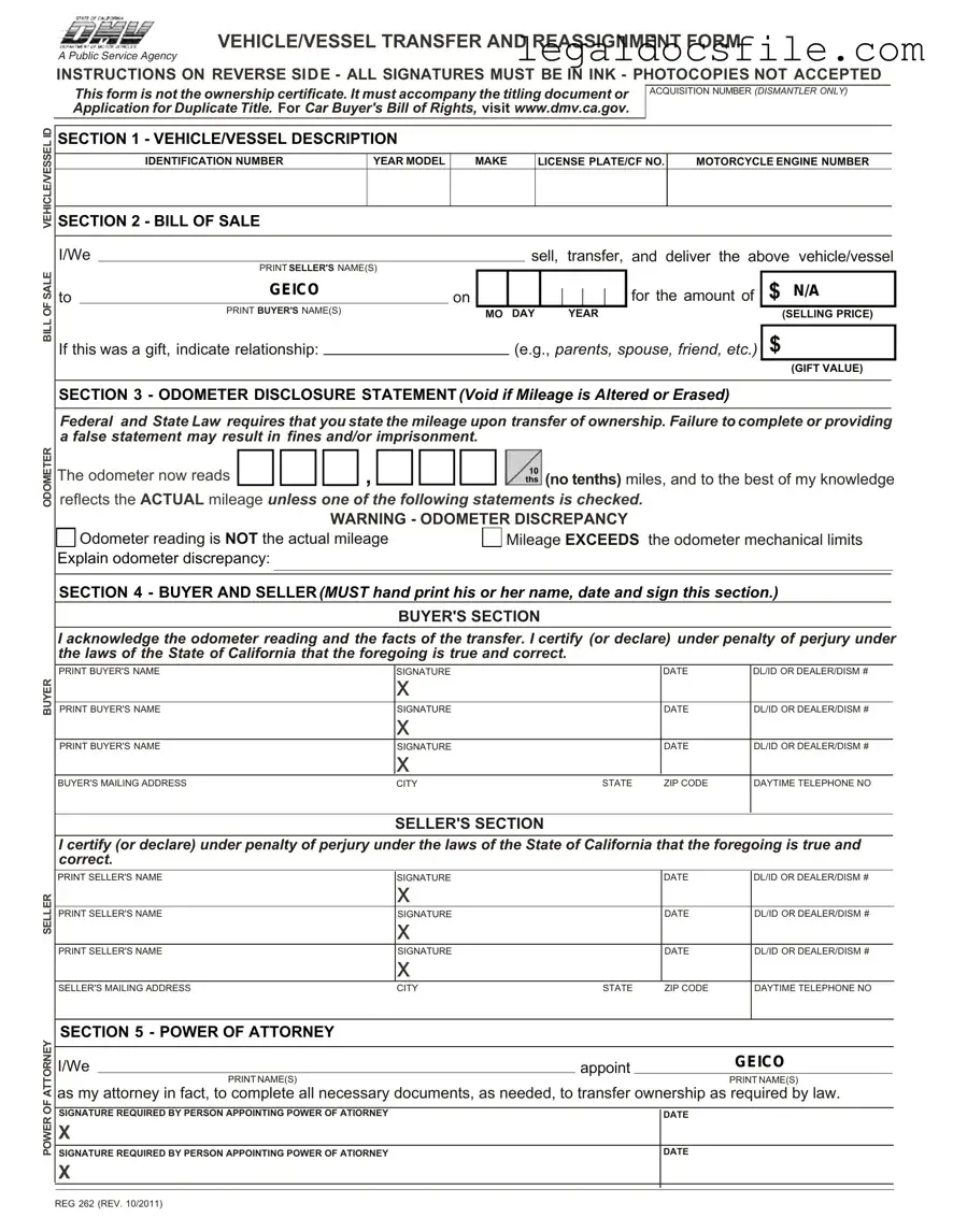 Printable California Fotm Reg 262 Template in PDF