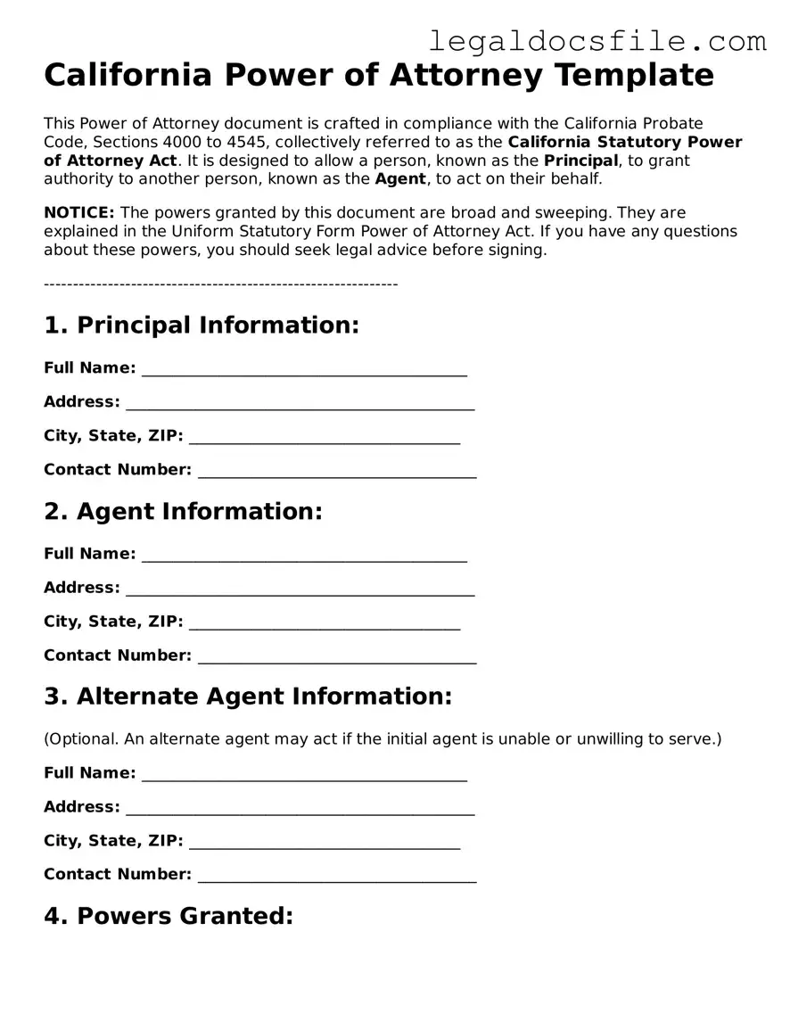 Valid Power of Attorney Template for the State of California