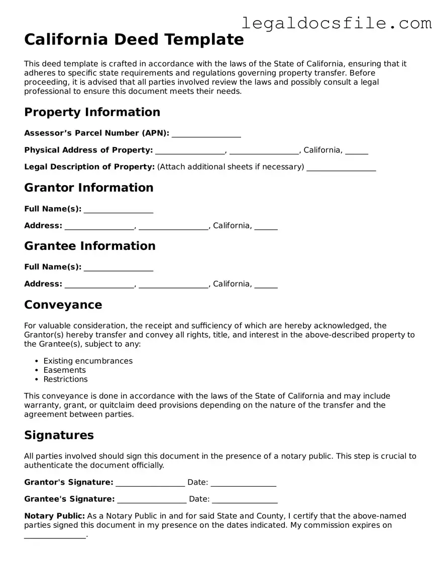 Valid Deed Template for the State of California