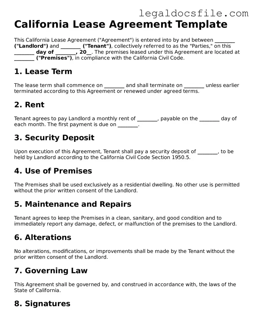 Valid Lease Agreement Template for the State of California