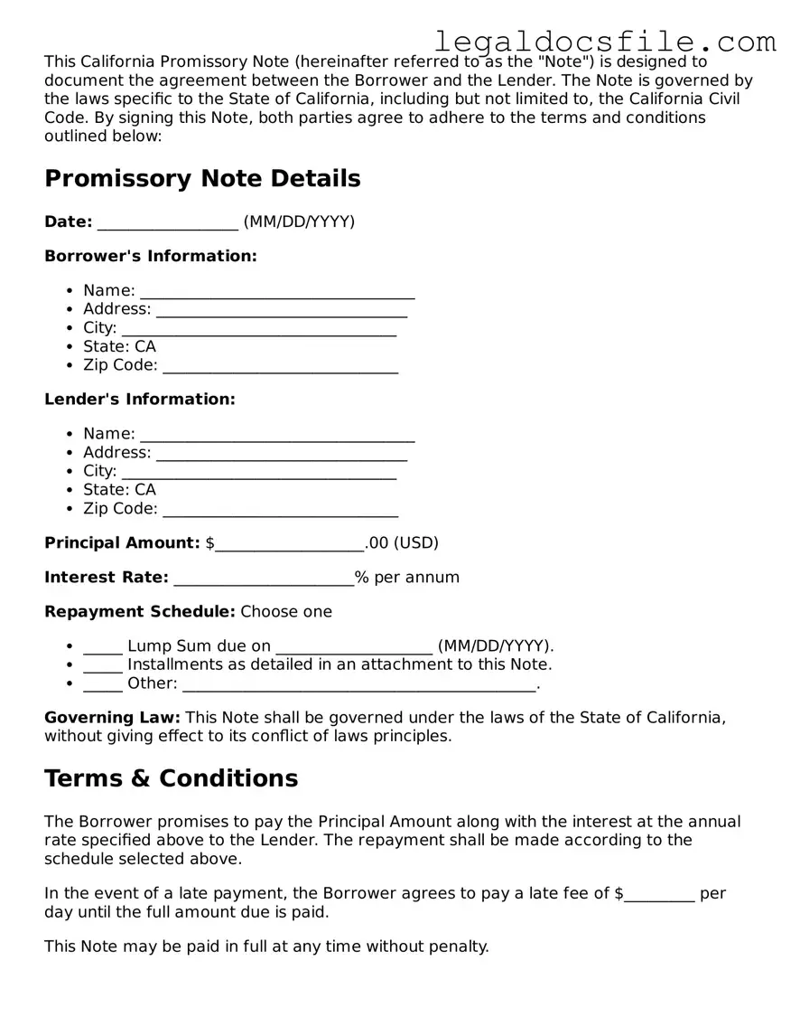 Valid Promissory Note Template for the State of California