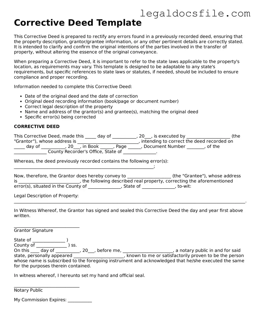 Printable Corrective Deed Document