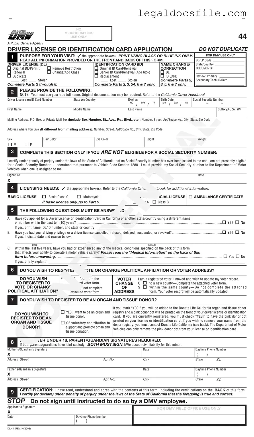 Printable Ca Dmv Dl 44 Template in PDF