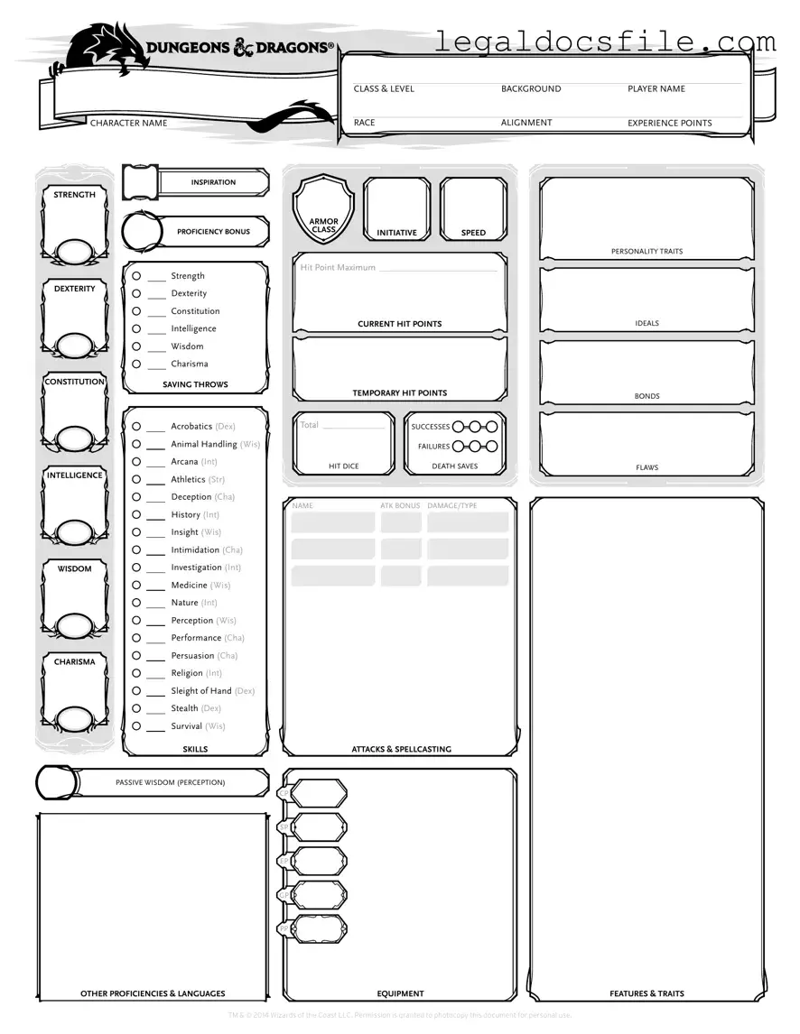Printable Dnd Character Sheet Template in PDF