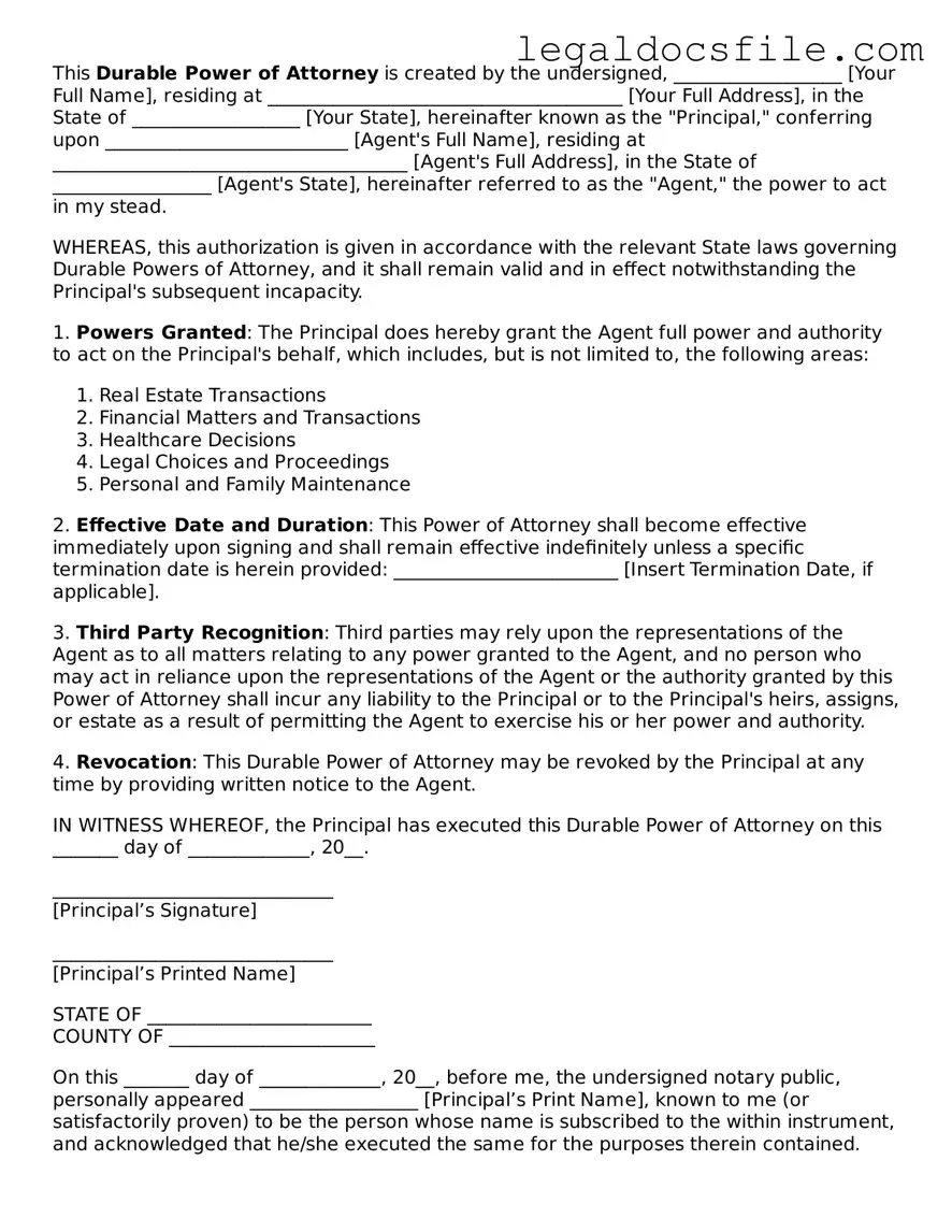 Printable Durable Power of Attorney Document