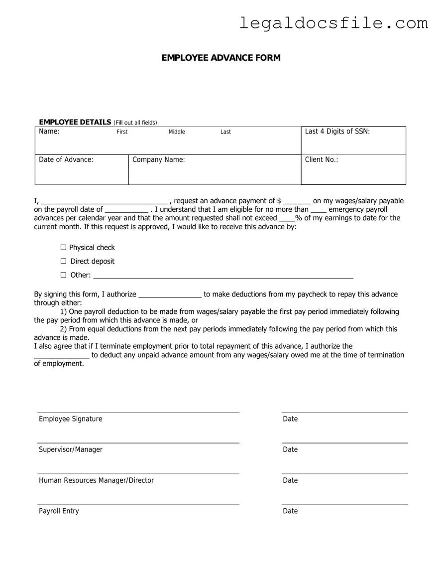 Printable Employee Advance Template in PDF