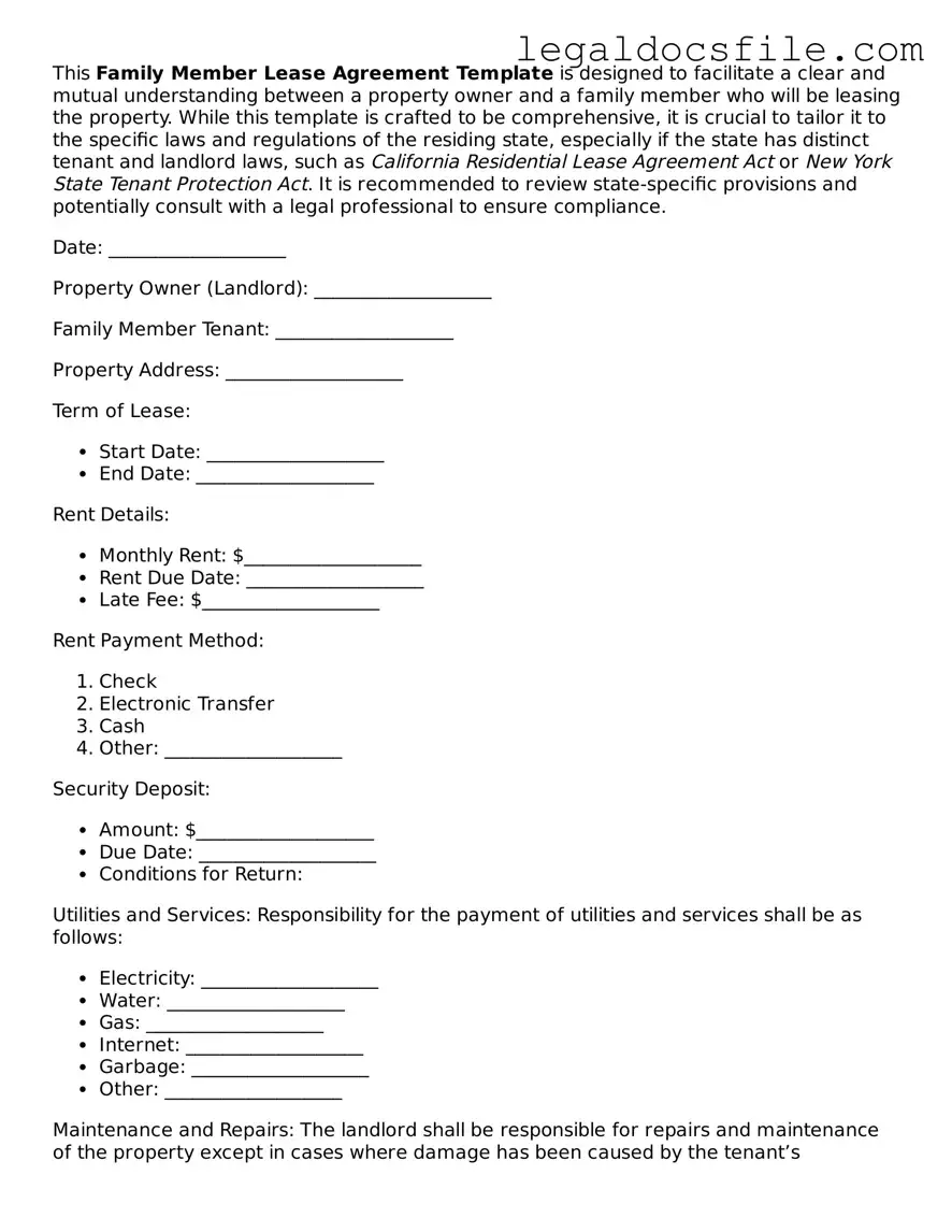 Printable Family Member Lease Agreement Document
