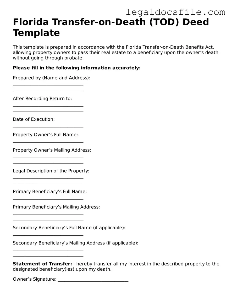 Valid Transfer-on-Death Deed Template for the State of Florida
