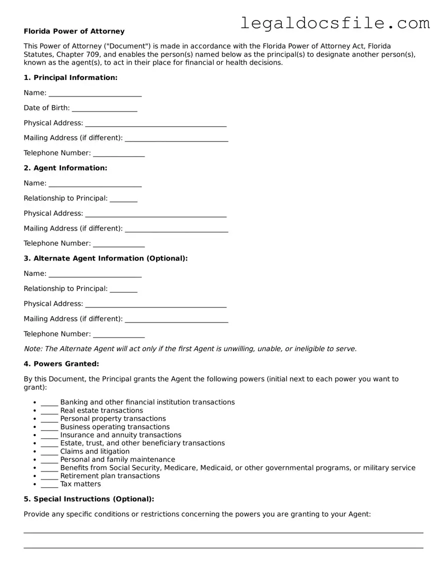 Valid Power of Attorney Template for the State of Florida
