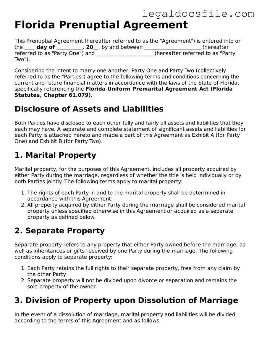 Valid Prenuptial Agreement Template for the State of Florida