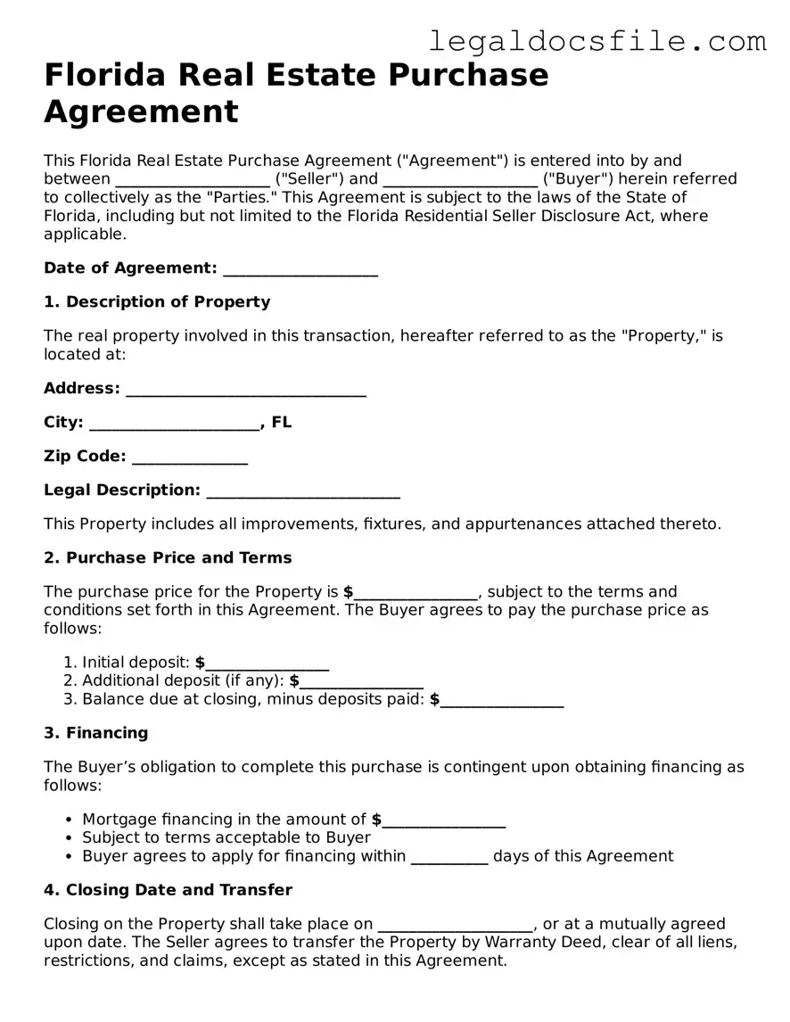 Valid Real Estate Purchase Agreement Template for the State of Florida