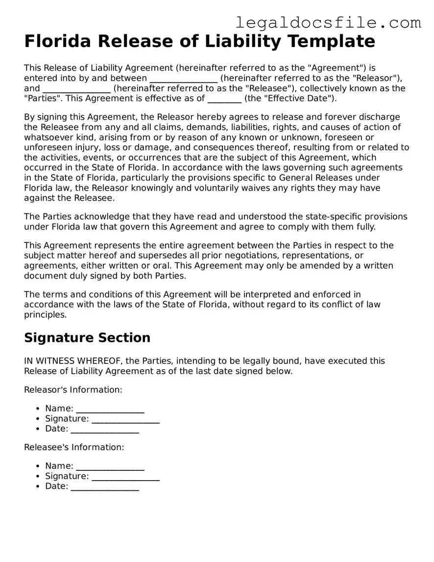 Valid Release of Liability Template for the State of Florida