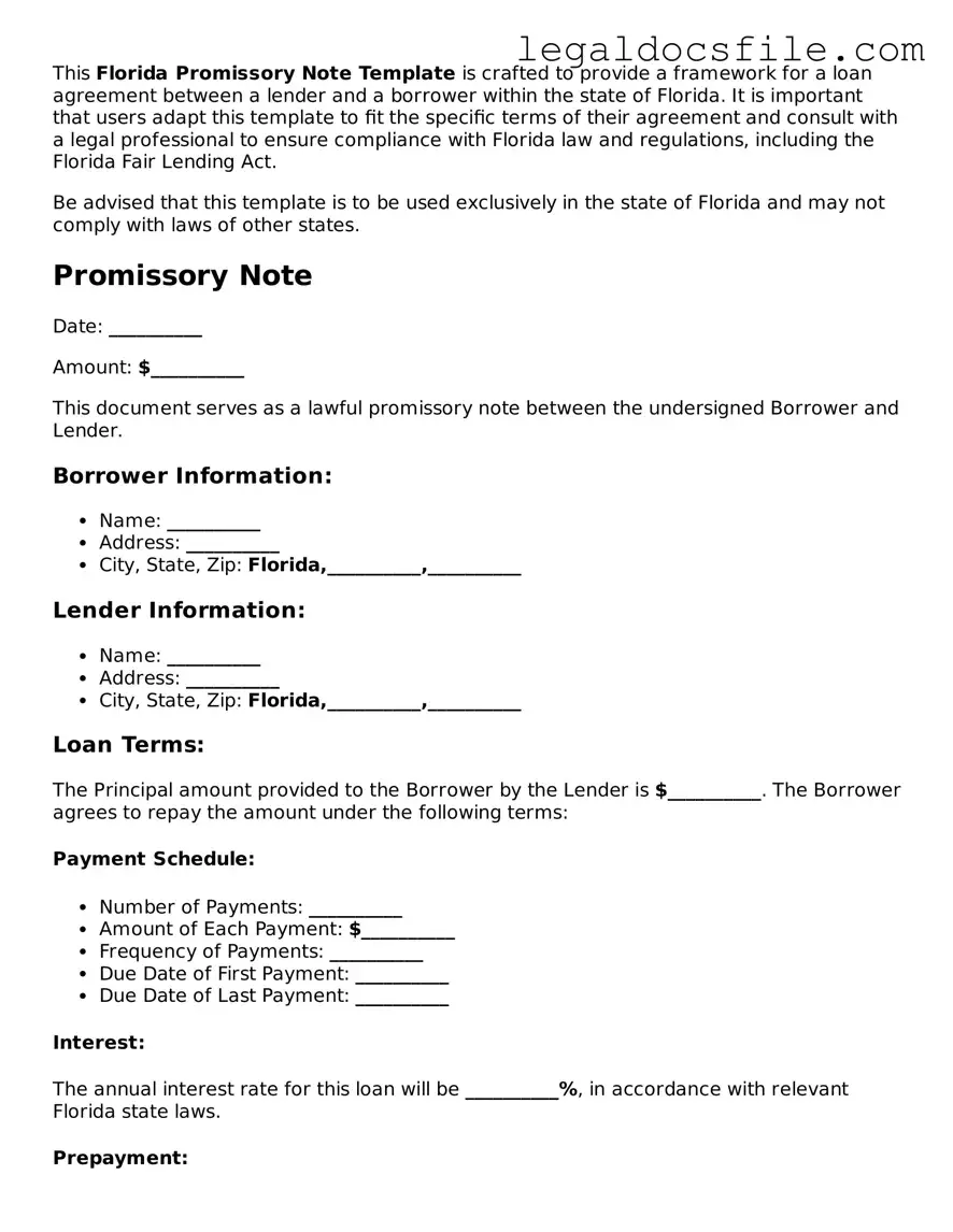 Valid Promissory Note Template for the State of Florida