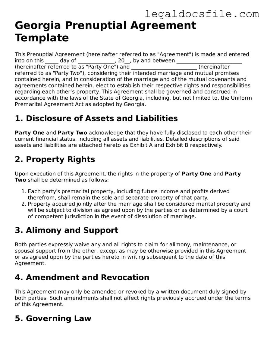 Valid Prenuptial Agreement Template for the State of Georgia