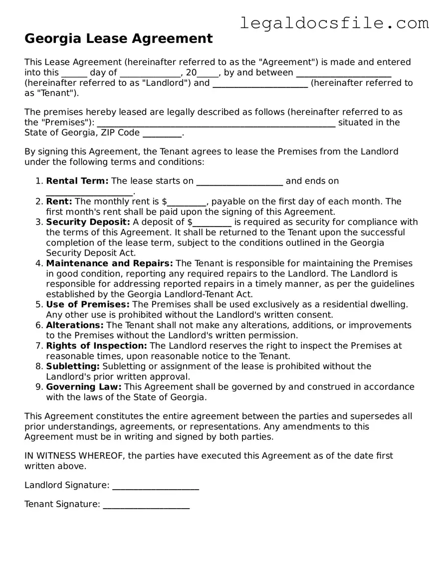 Valid Lease Agreement Template for the State of Georgia