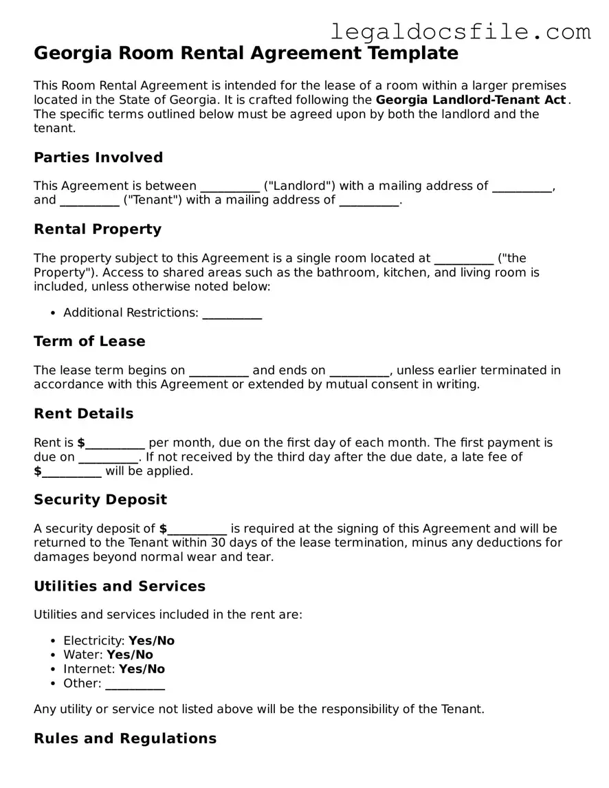 Valid Room Rental Agreement Template for the State of Georgia