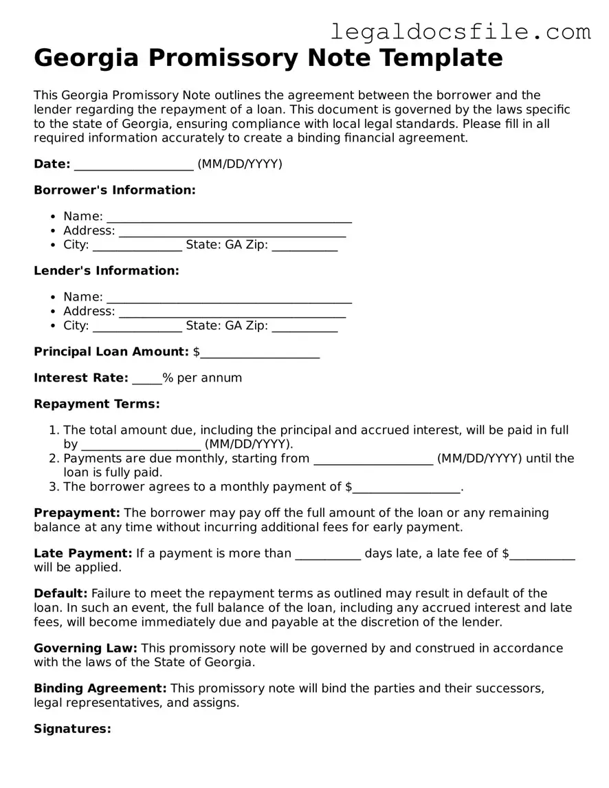 Valid Promissory Note Template for the State of Georgia