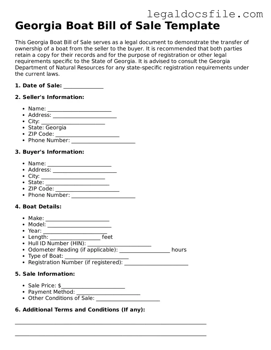 Valid Boat Bill of Sale Template for the State of Georgia