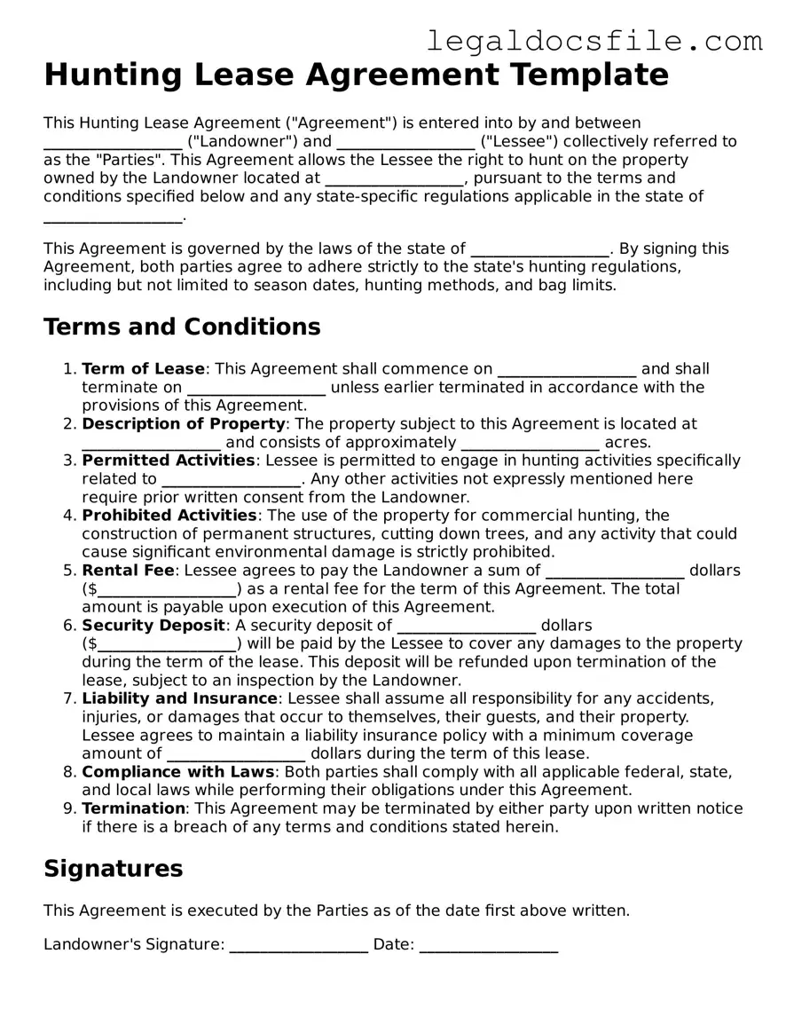 Printable Hunting Lease Agreement Document