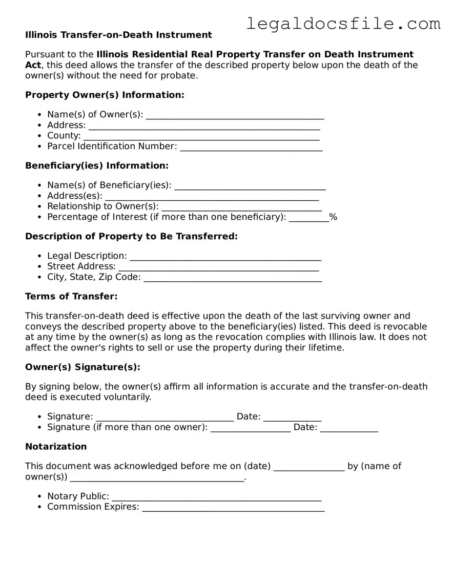 Valid Transfer-on-Death Deed Template for the State of Illinois