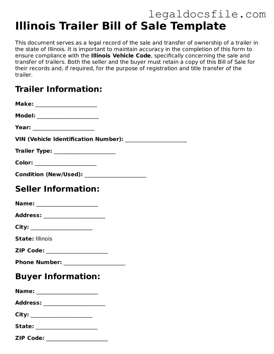 Valid Trailer Bill of Sale Template for the State of Illinois