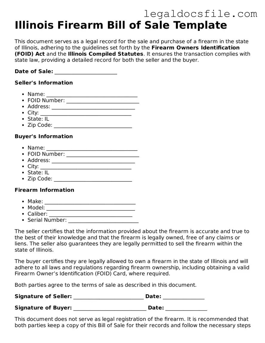Valid Firearm Bill of Sale Template for the State of Illinois