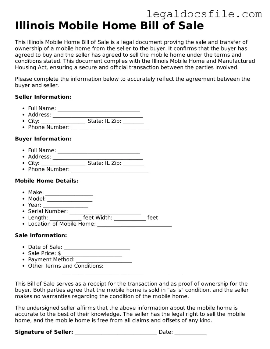Valid Mobile Home Bill of Sale Template for the State of Illinois