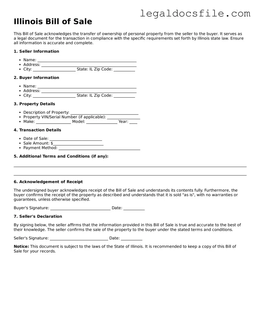 Valid Bill of Sale Template for the State of Illinois