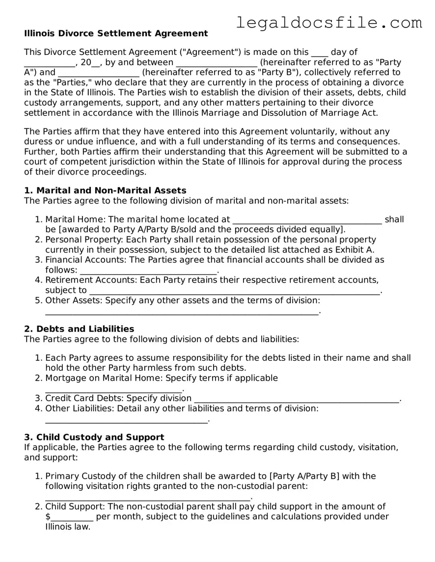 Valid Divorce Settlement Agreement Template for the State of Illinois