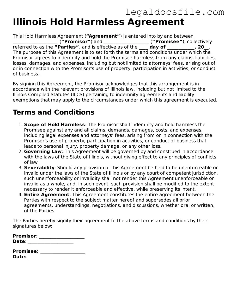 Valid Hold Harmless Agreement Template for the State of Illinois