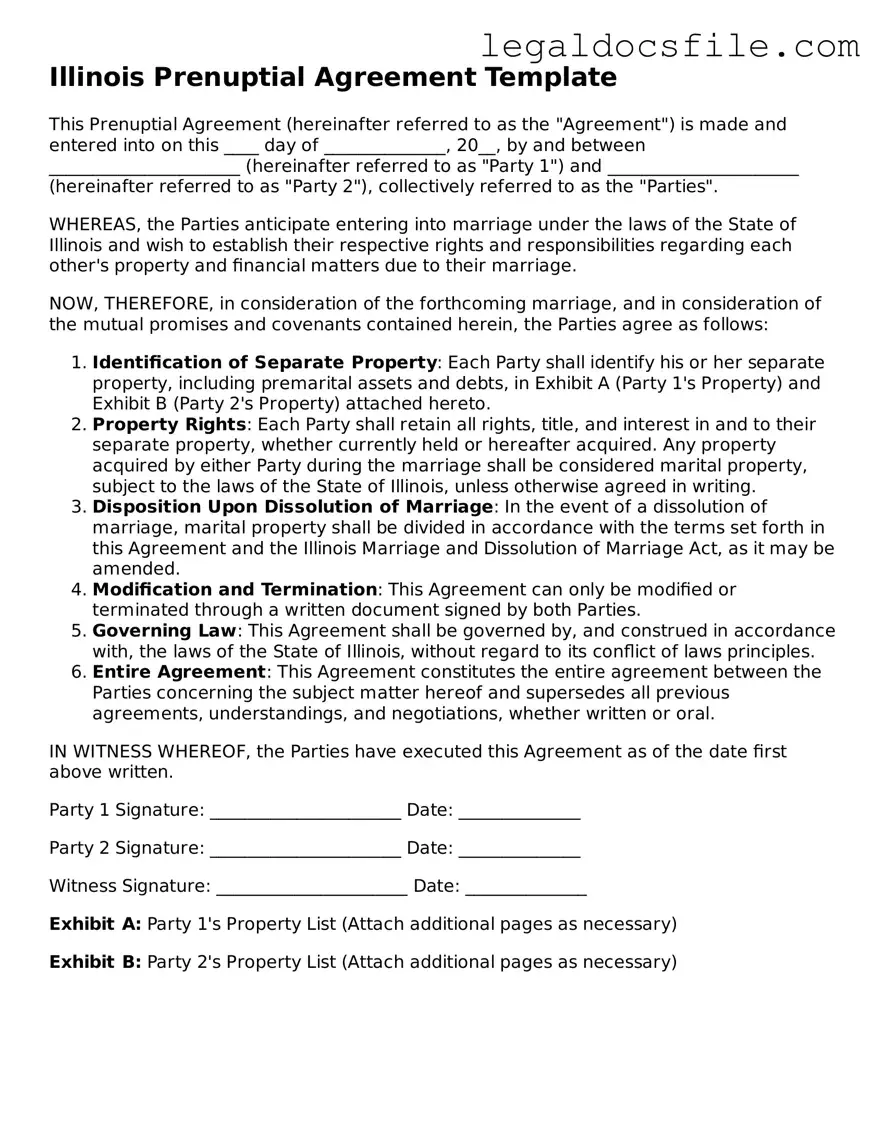 Valid Prenuptial Agreement Template for the State of Illinois