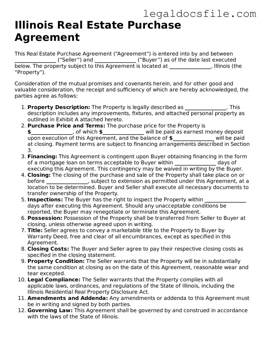 Valid Real Estate Purchase Agreement Template for the State of Illinois
