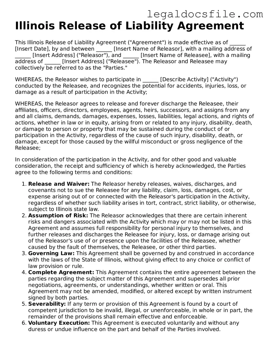 Valid Release of Liability Template for the State of Illinois