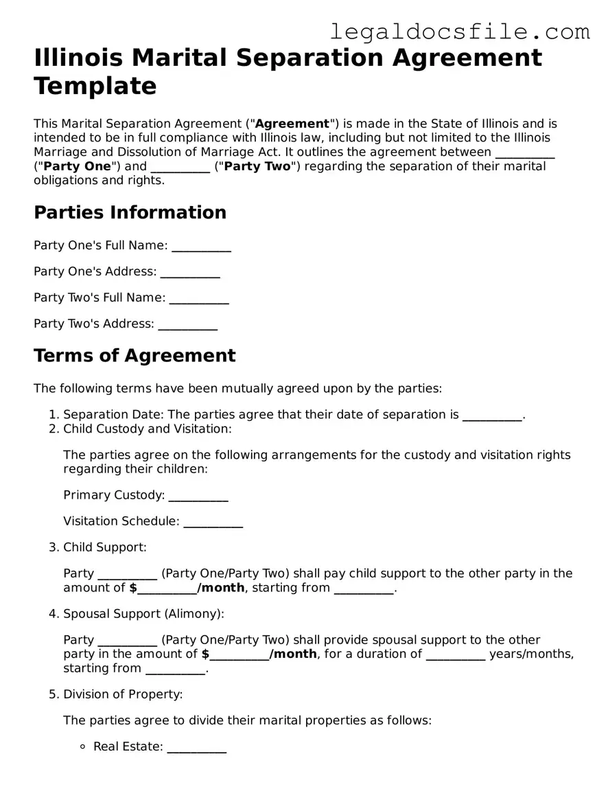 Valid Marital Separation Agreement Template for the State of Illinois