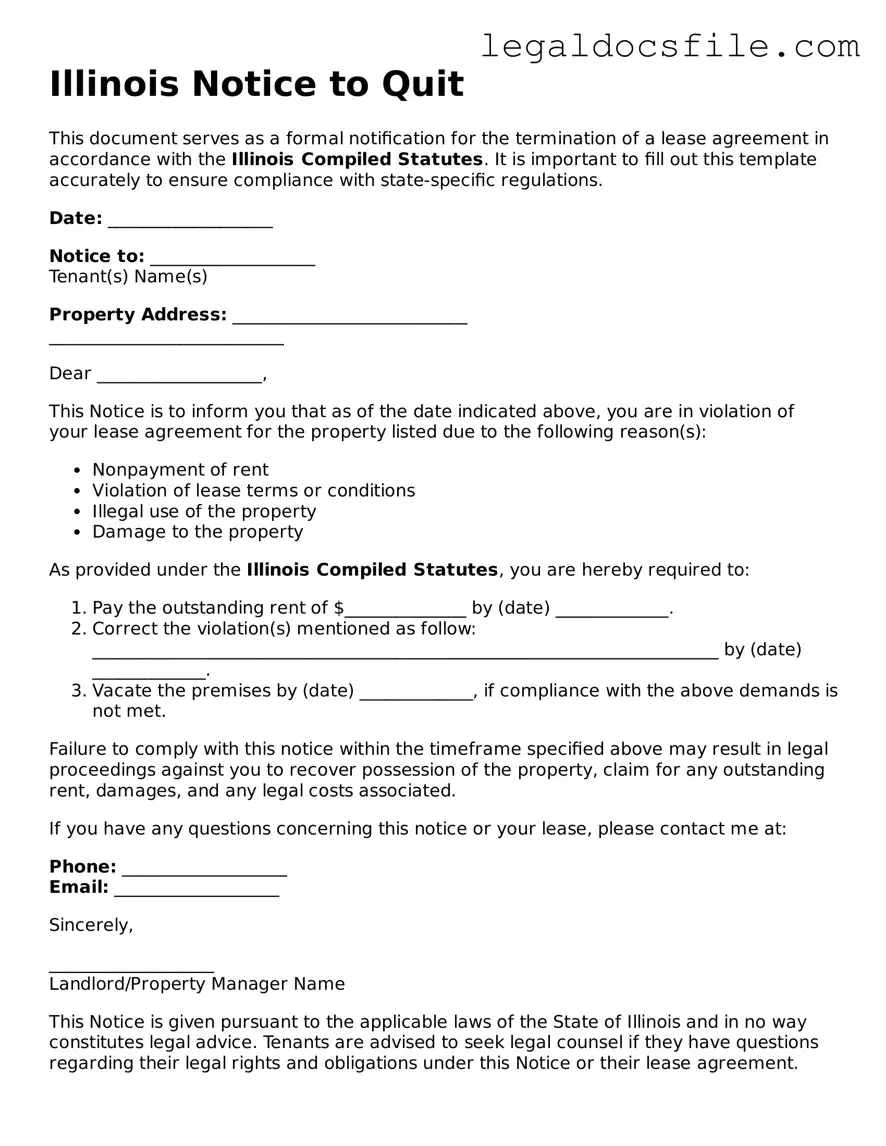 Valid Notice to Quit Template for the State of Illinois