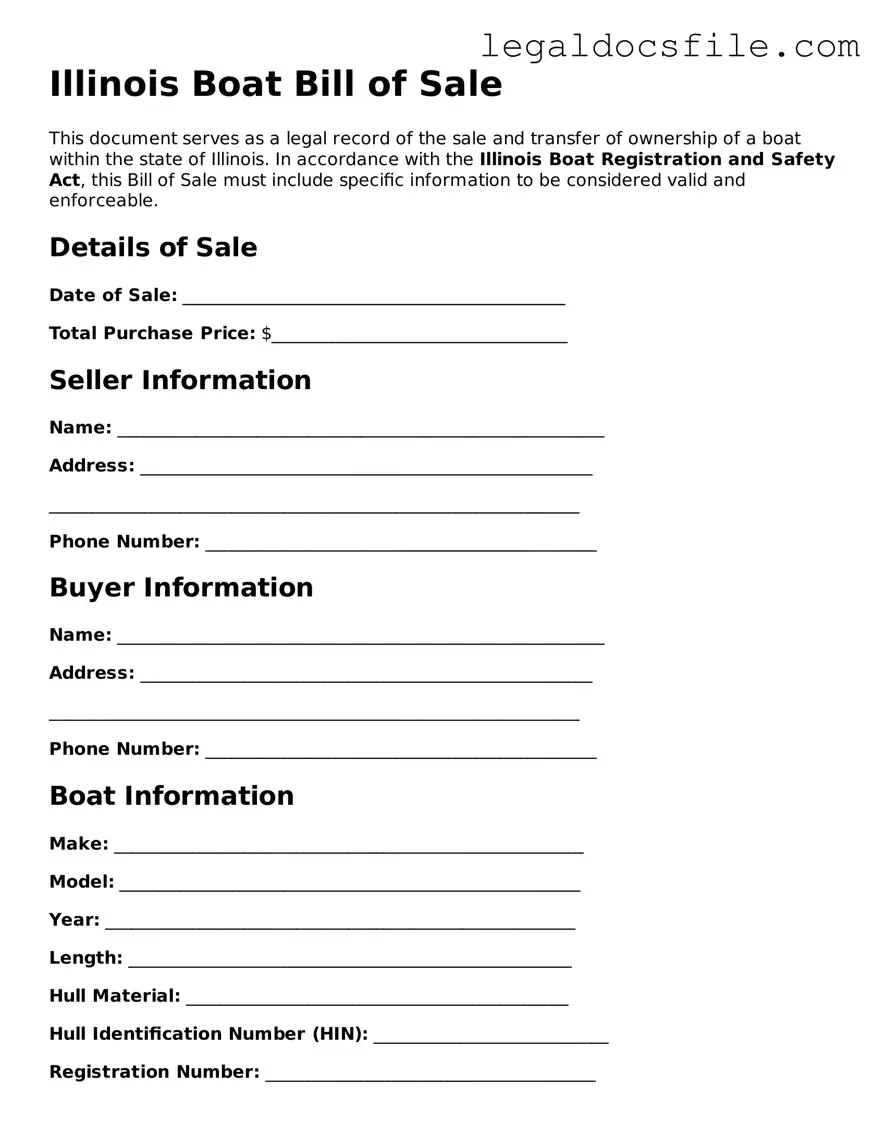 Valid Boat Bill of Sale Template for the State of Illinois