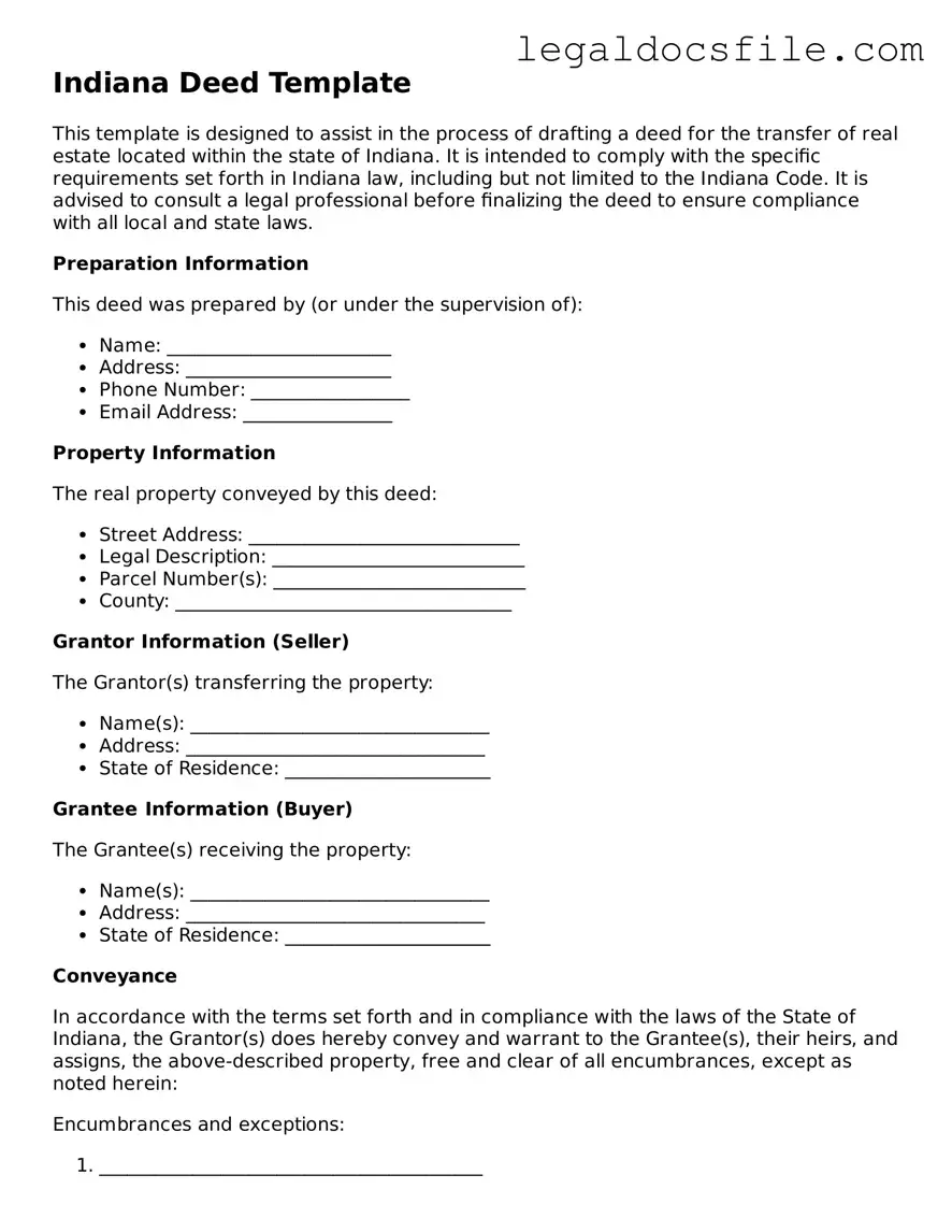 Valid Deed Template for the State of Indiana