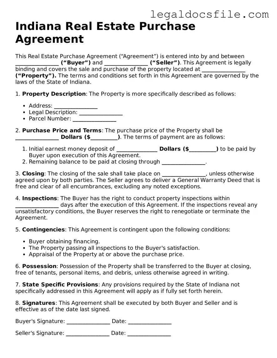 Valid Real Estate Purchase Agreement Template for the State of Indiana