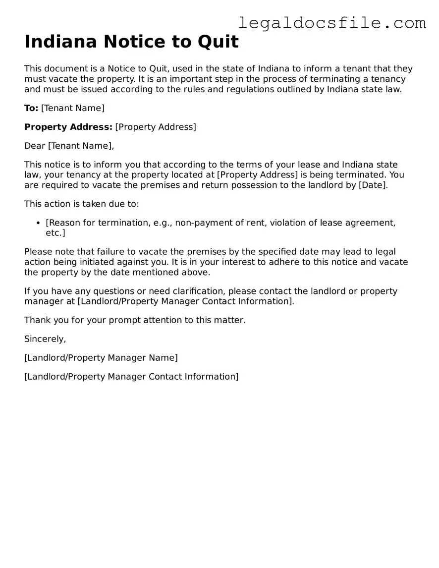 Valid Notice to Quit Template for the State of Indiana