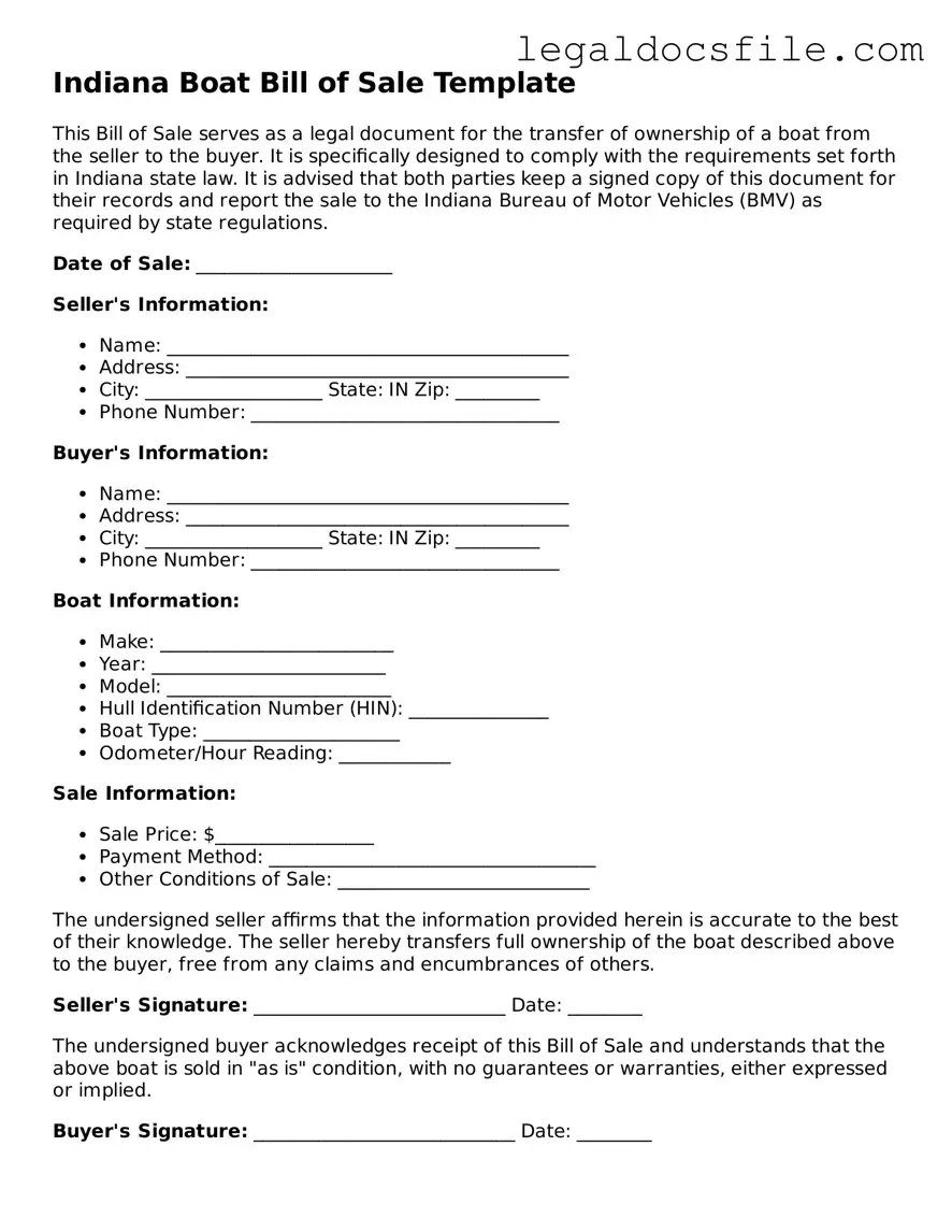 Valid Boat Bill of Sale Template for the State of Indiana